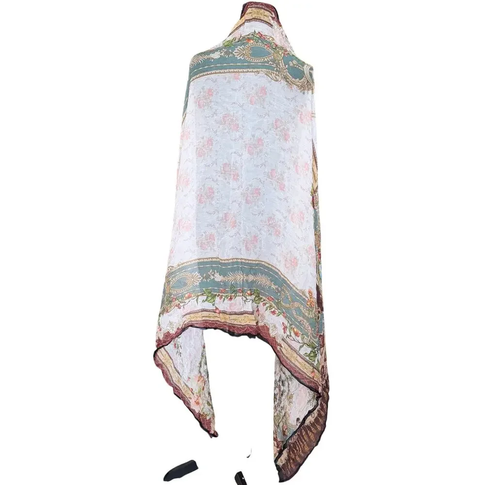 White secret garden silk satin feel shawl wrap scarf whimsical modest